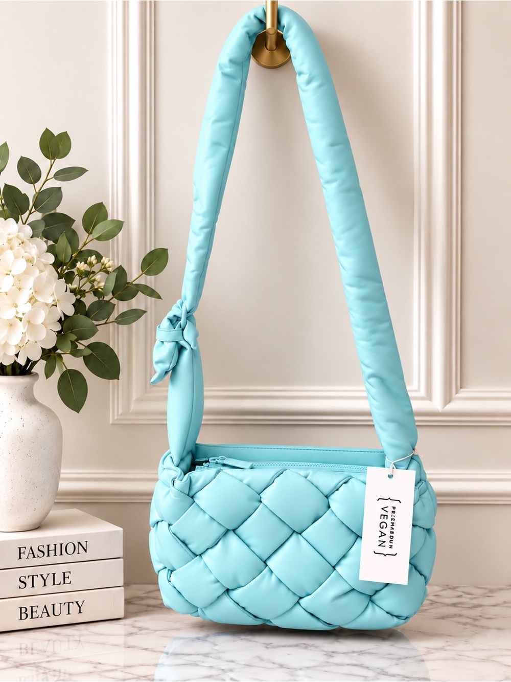 Vegan Leather Woven Shoulder Bag